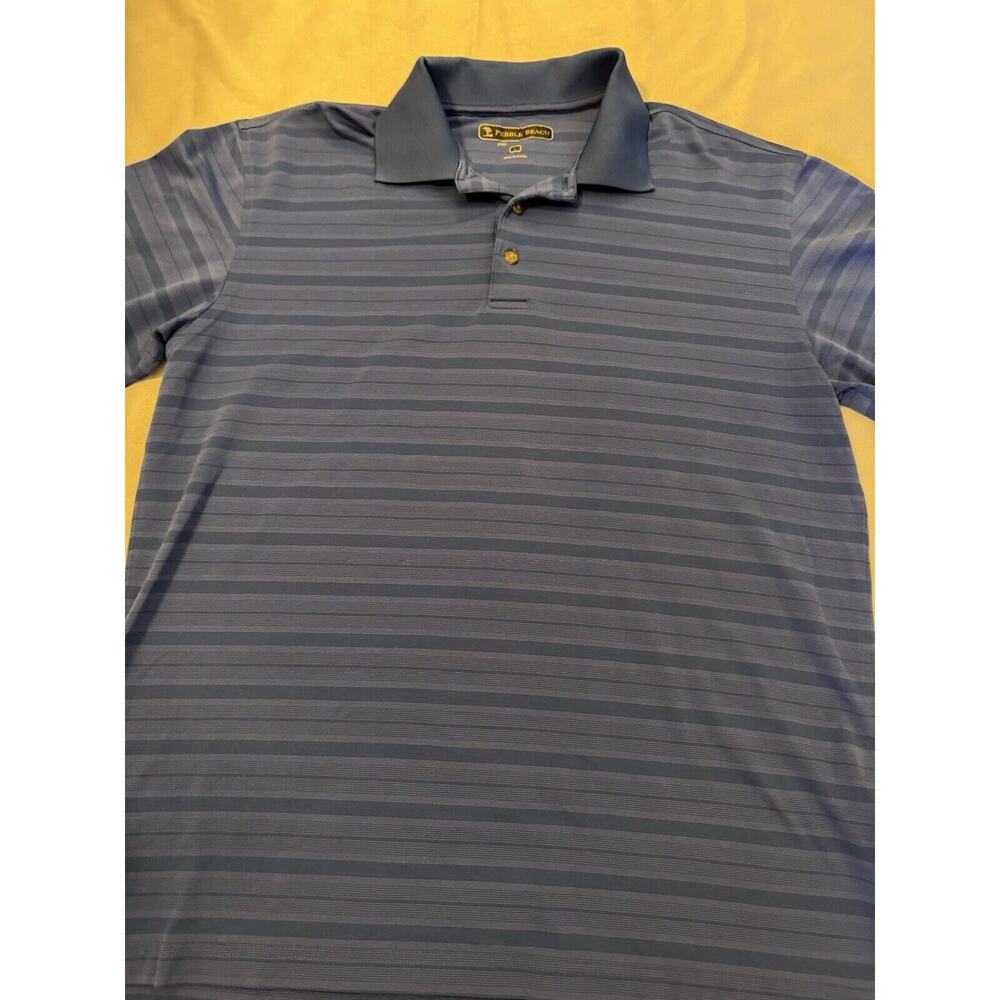 Pebble Beach Performance Polo Golf Shirt Mens. Size Lg. Blue Stripes